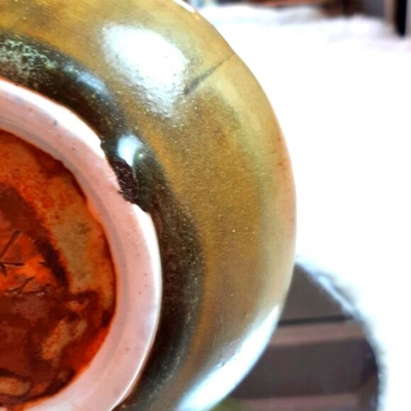 R. Hankia Vintage Rare  Porcelain Green  Orange‎ Tea Pot Signed 18R x10.5 T - Picture 11 of 13